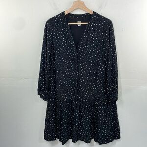 Gap Drop Waist Polka Dot Ruffled Shift Dress 3/4 sleeve Size 8 Black